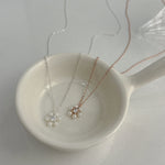 Flower Pearl Cubic Sterling Silver Necklace - Lilly