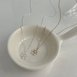 Flower Pearl Cubic Sterling Silver Necklace - Lilly