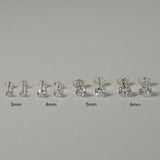 Solitaire Sterling Silver Stud Earrings Cubic Zirconia 4mm - Mina