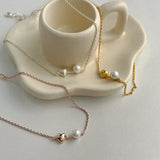 Chubby Heart Pearl Drop Sterling Silver Bracelet