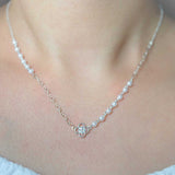 Flower Pearl Chain Sterling Silver Necklace