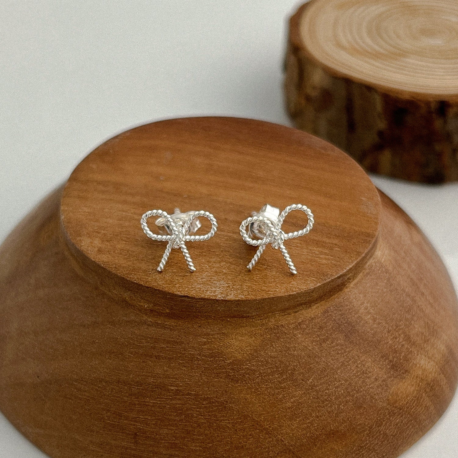 Rope Bow Petite Ribbon Sterling Silver Stud Earrings - Trista