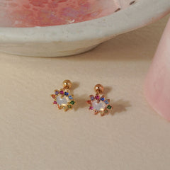 Radiant Sun Rainbow Gemstone Gold Vermeil Piercing Stud - Alina