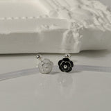 Black & White Camellia Silver Pierced Earring