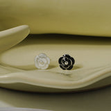 Black & White Camellia Silver Pierced Earring