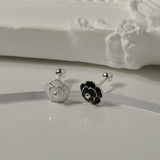 Black & White Camellia Silver Pierced Earring