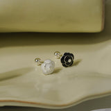 Black & White Camellia Silver Pierced Earring