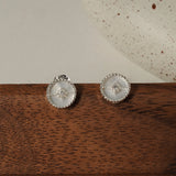 Meteorite Cubic Round Mother of Pearl Sterling Silver Earrings