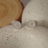 Meteorite Cubic Round Mother of Pearl Sterling Silver Earrings