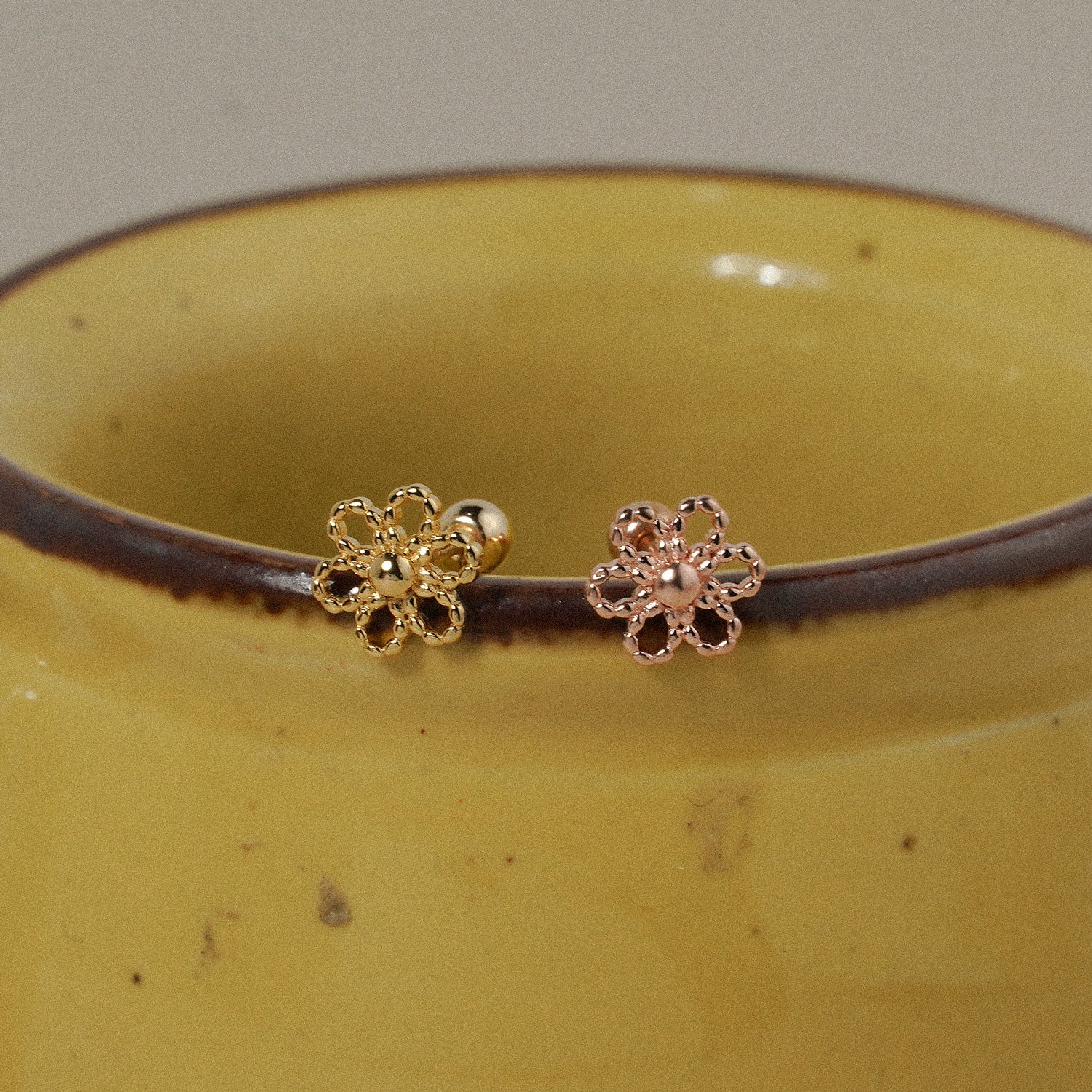 Daisy Beaded Flower 14K Gold Vermeil Pierced Earring