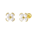 Pearl Flower 14K Gold Pierced Earring