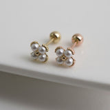 Pearl Flower 14K Gold Pierced Earring