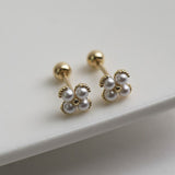 Pearl Flower 14K Gold Pierced Earring