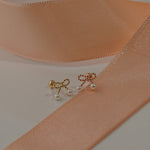 Beaded Ribbon 14K Gold Stud