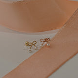 Beaded Ribbon 14K Gold Stud